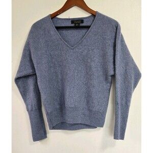 Tahari Sweater Womens L 100% Cashmere Blue V Neck Casual 2-Ply French Basic